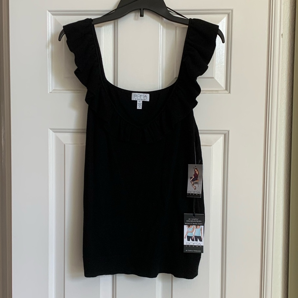 Ruffle Tank Sweater - Black